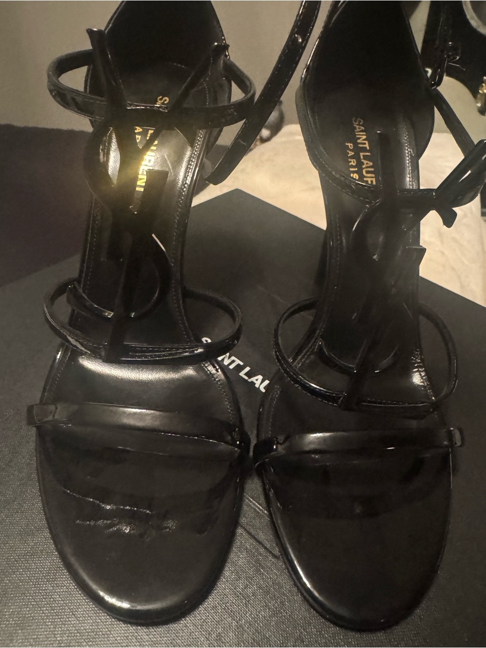 Yves Saint Laurent Black Strappy Leather Sandals - Picture 8 of 10